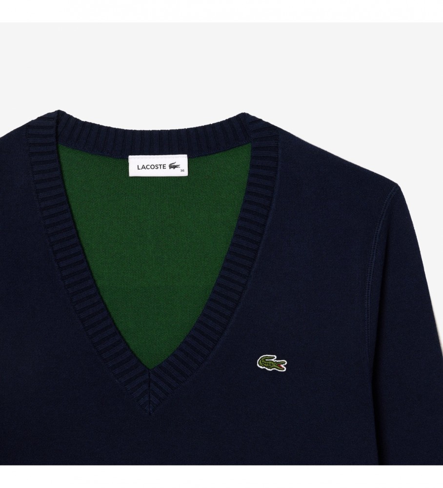 Suéter Lacoste azul-marinho com decote em V