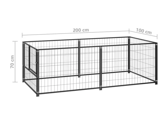 Chenil extérieur cage enclos noire 200 x 100 x 70 cm 02_0000508
