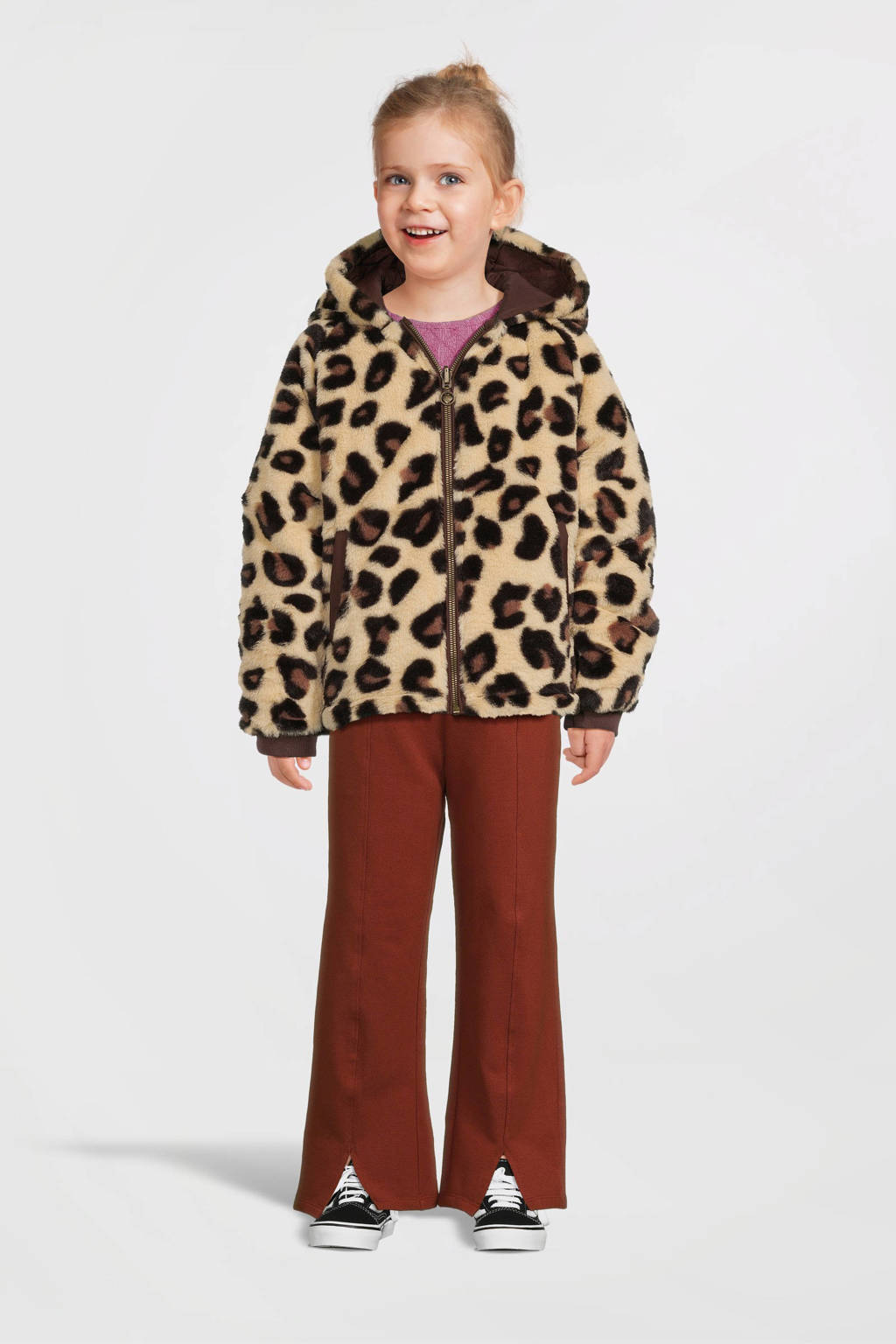 LOOXS reversibe winterjas met panterprint bruin/beige