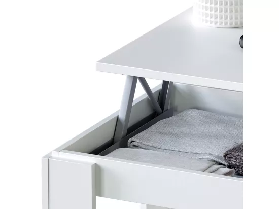 Table Basse relevable coloris blanc artic - 43 x 102 x 50 cm