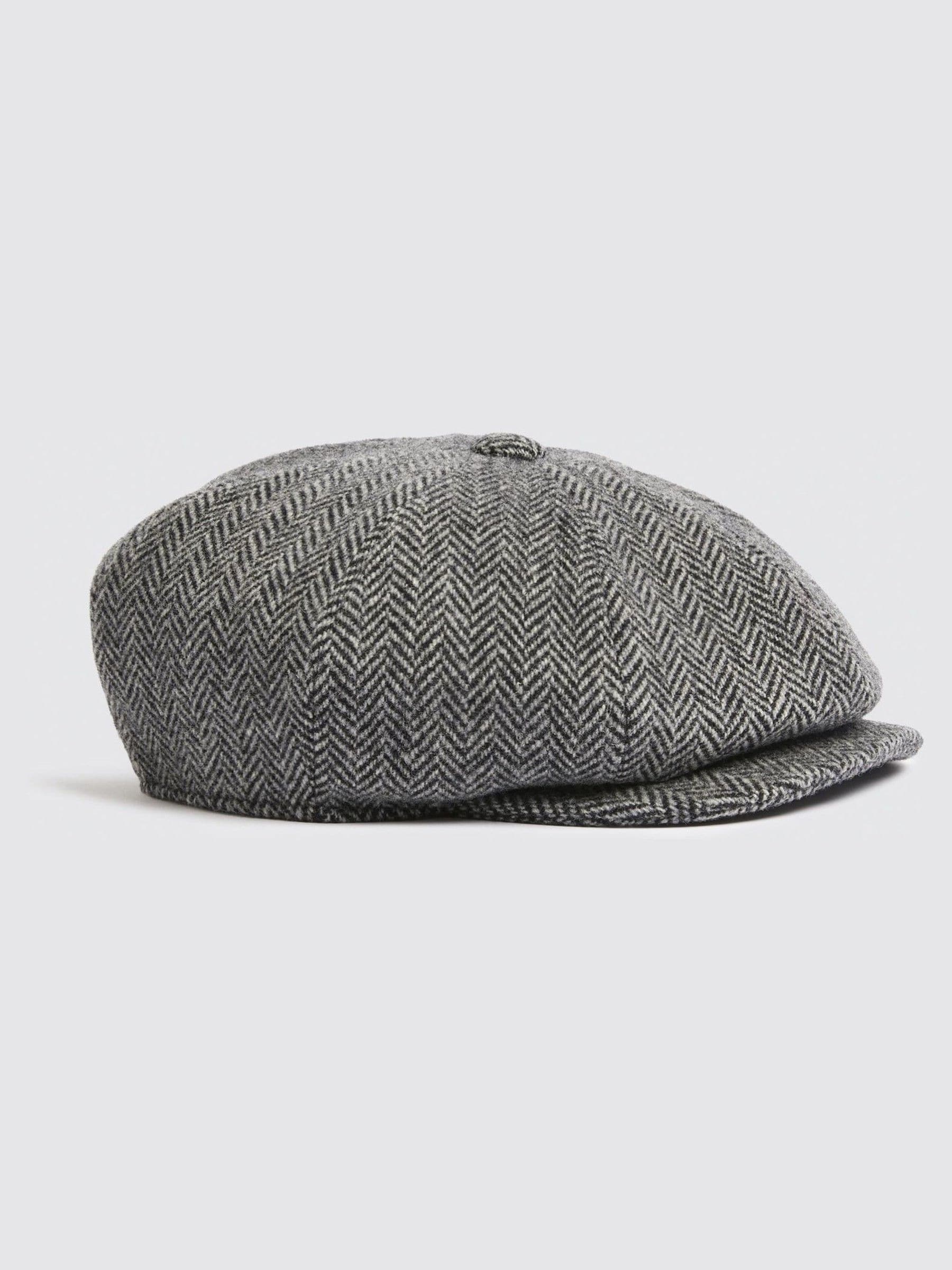 Grijs - MOSS Harris Tweed Bakerboy-pet met visgraatmotief