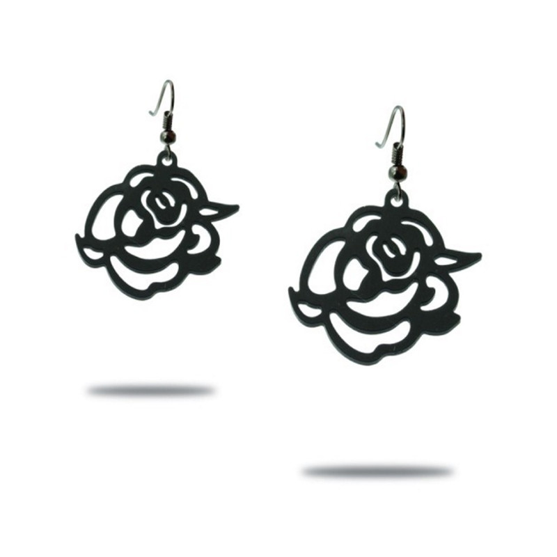Boucles d'Oreilles Pendantes Roses en Silicone Noir