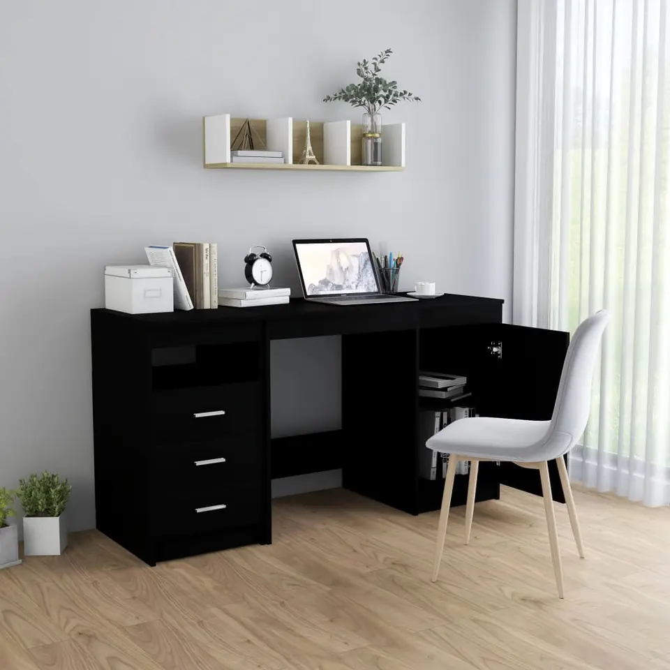 vidaXL - Bureau - Zwart - Bewerkt hout