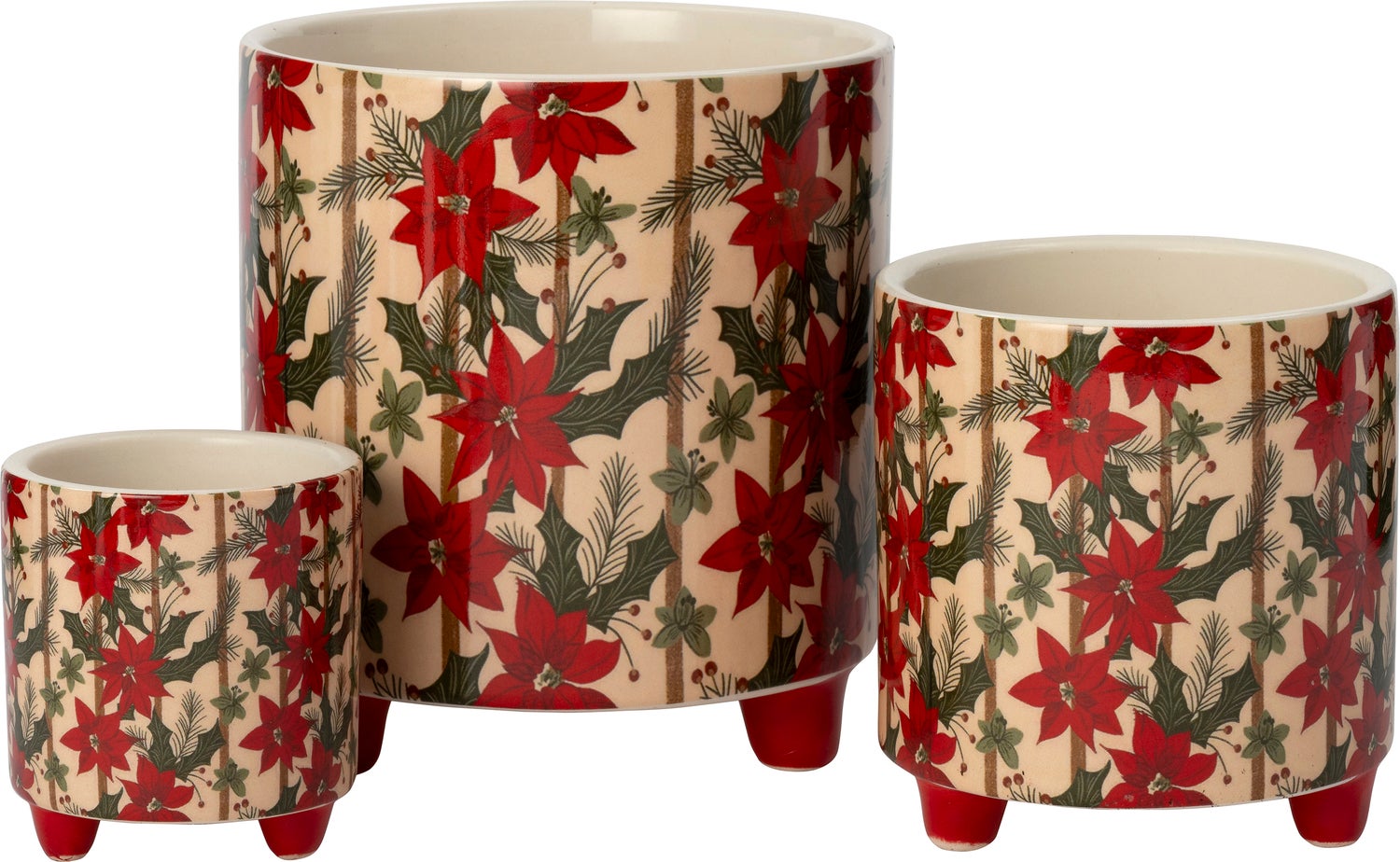 Intratuin bloempot Kerstster op poten wit / rood D 13,7 H 14,7 cm