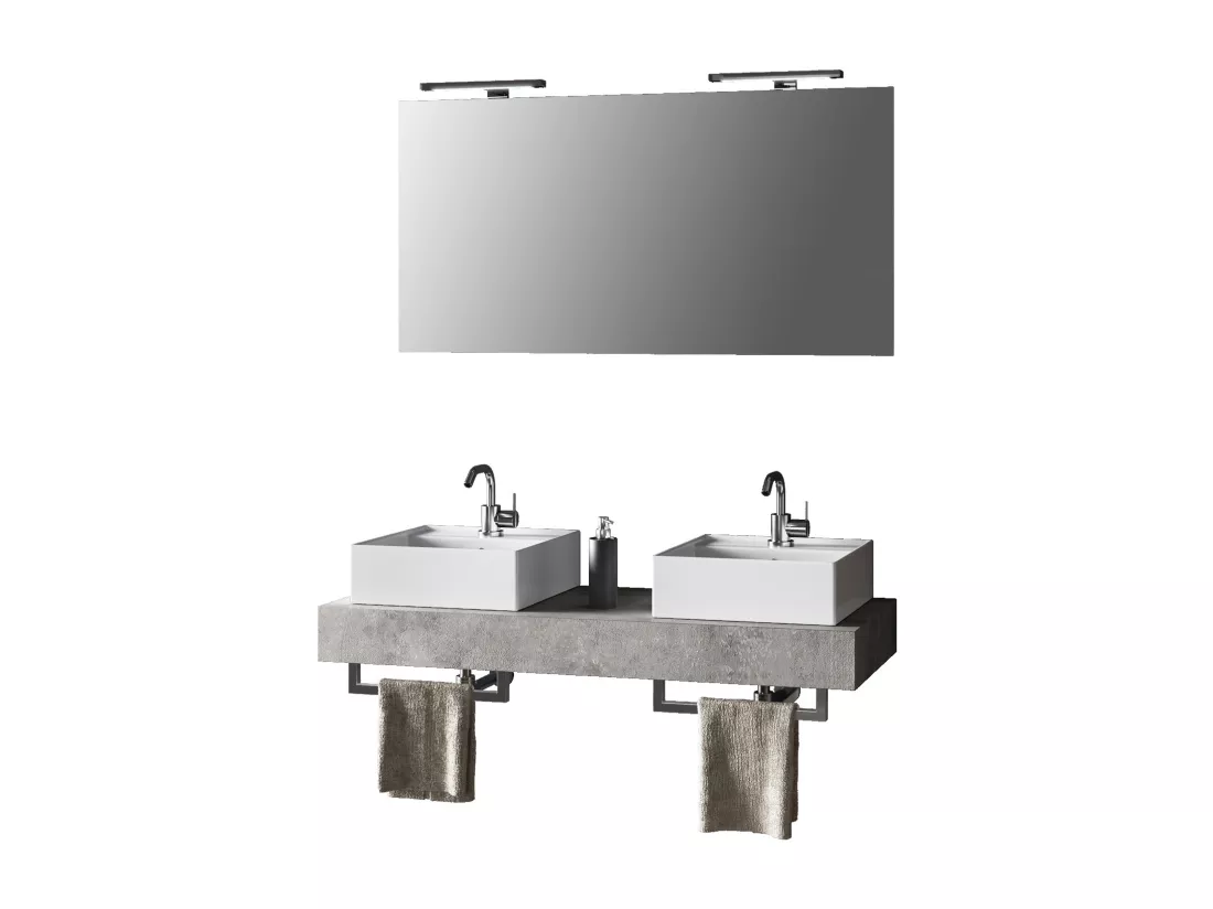 Ensemble de salle de bain double vasque 8 pièces ASTRA ciment
