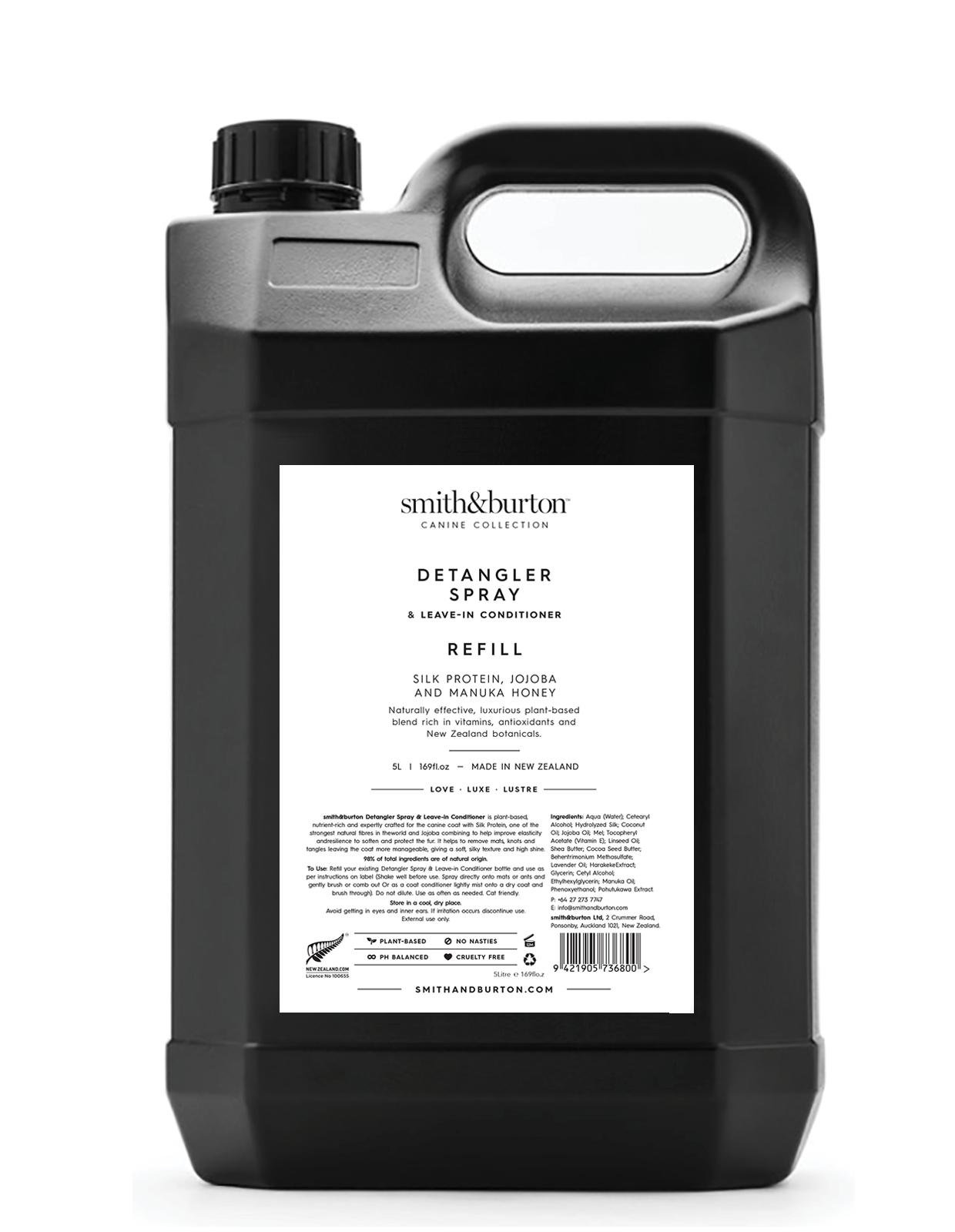 Refil de spray desembaraçante e condicionador sem enxágue Smith & Burton 5L