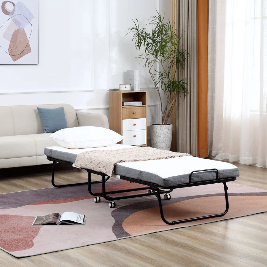 HOMCOM Klappbett mit Reißverschluss, 4 Universalrädern schwarz, weiß