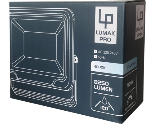 LUMAK PRO LED wandspot IP65 50W 8250 lm 4000 K Stroomkabel 3G1.0mm² H05RN-F 0,5 m + snelsluiting