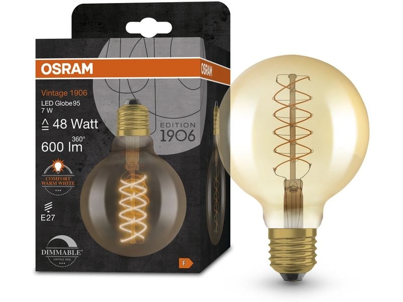 OSRAM Lampe Vintage 1906 Globe, 7W, E27, Warmweiss Dimmbare LED-Lampen, Vintage-Edition