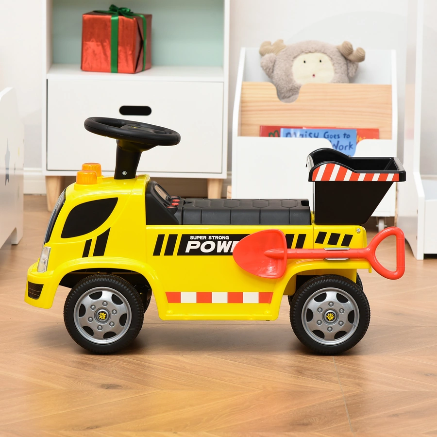 HOMCOM Kinder Rutscherauto mit Musik, Scheinwerfern und Alarmtönen Gelb