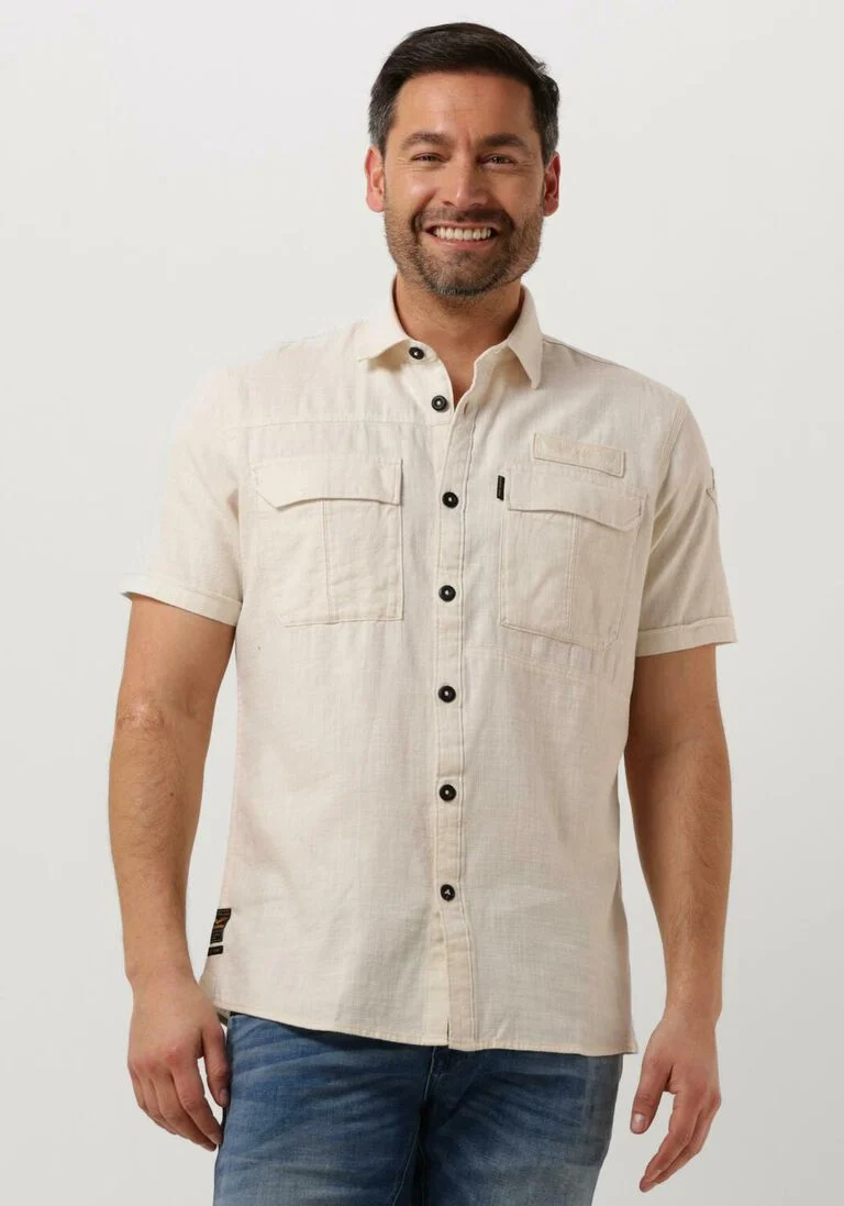 PME LEGEND gebroken wit pme legend casual overhemd short sleeve shirt ctn slub