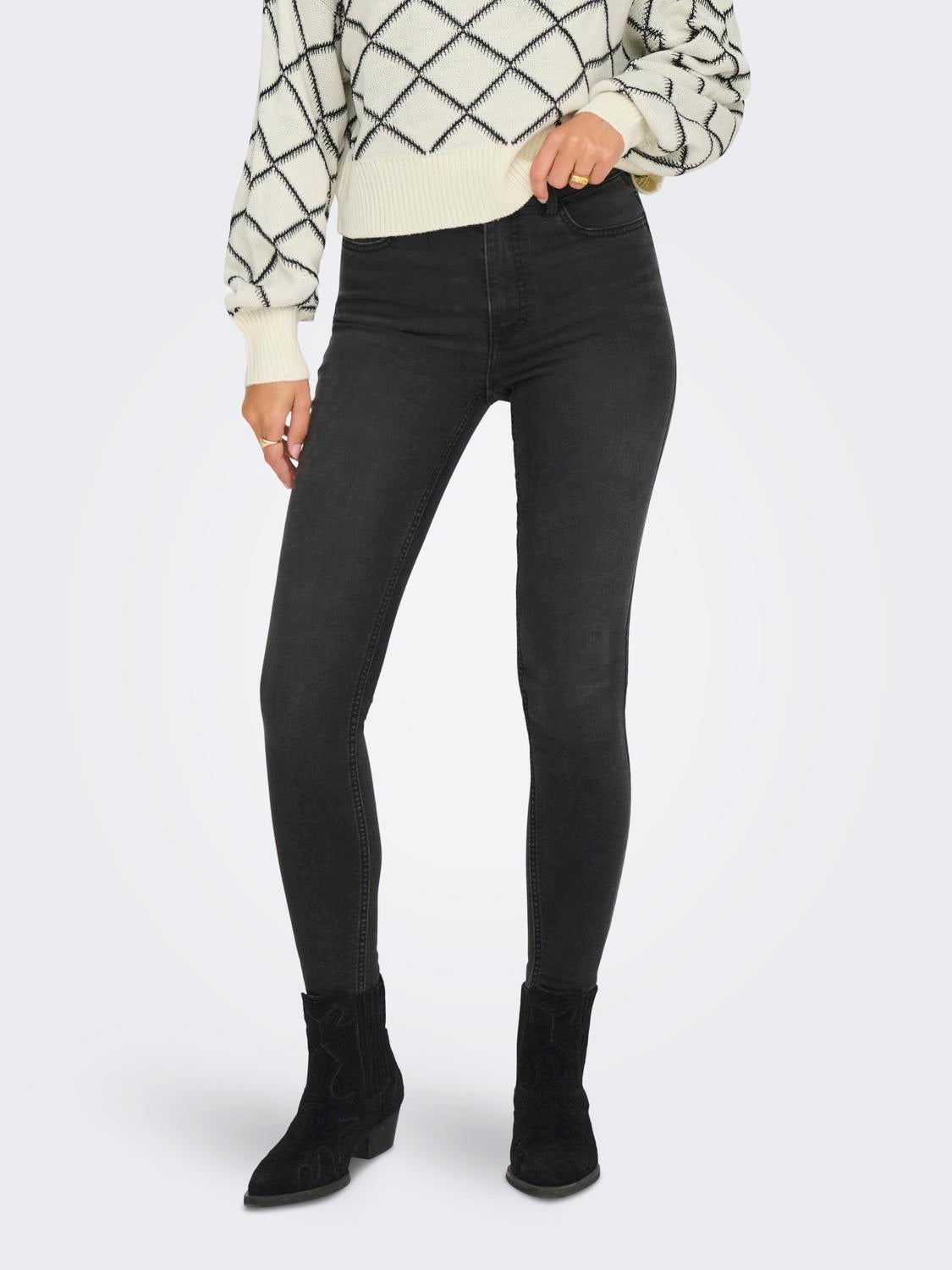 JDYMOON Hohe Taille Skinny Fit Jeans Dark Grey Denim