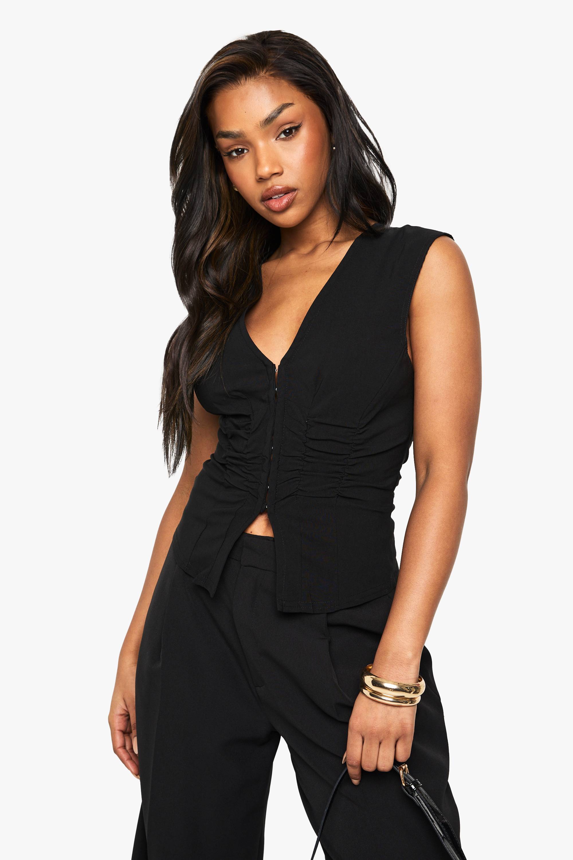 boohoo Haut Sans Manches Froncé En Bengaline Avec Fermeture À Crochets