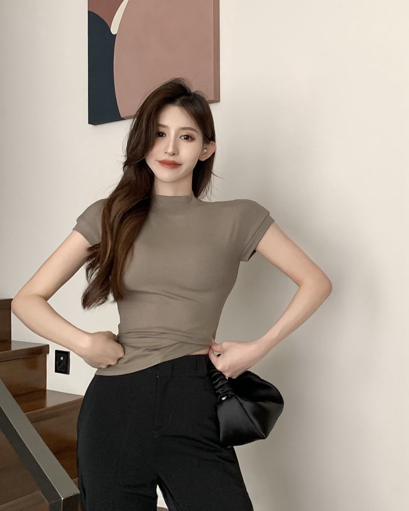 Enpheriado - T-shirt met korte mouwen en mockneck, effen
