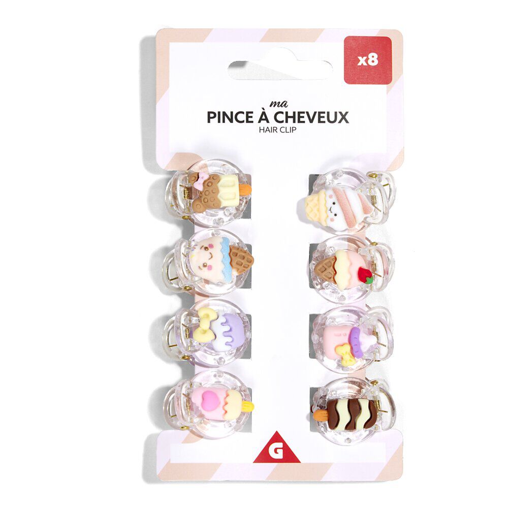 Lot de 8 mini pinces pour cheveux avec décoration