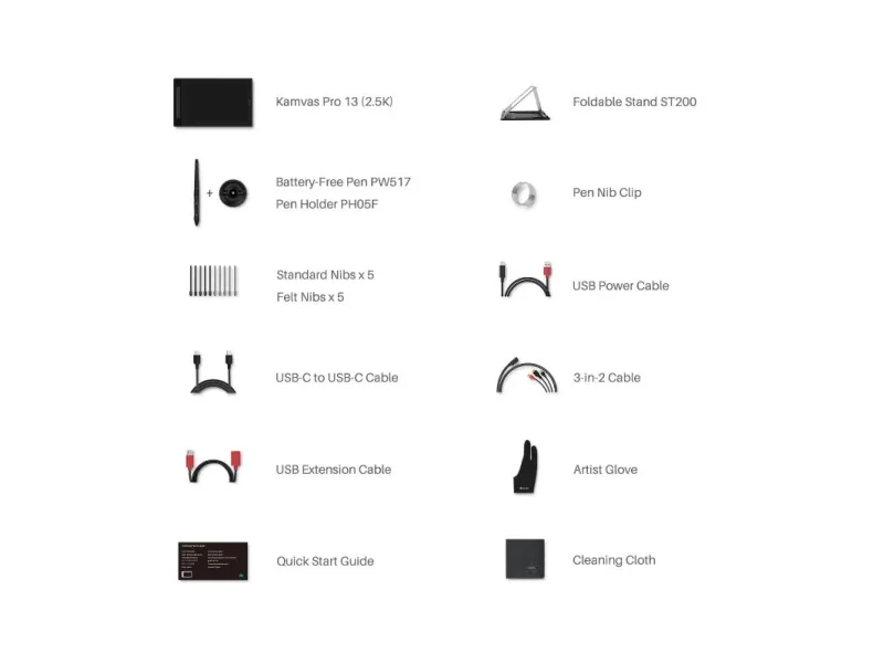HUION Kamvas Pro 13 (2.5K), Ledningsført, 5080 lpi, 286,5 x 179 mm, USB, 1 cm, 33,8 cm (13.3