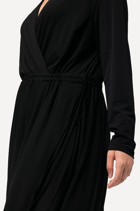 Jerseykleid, A-Linie, Wickeloptik, V-Ausschnitt, Langarm