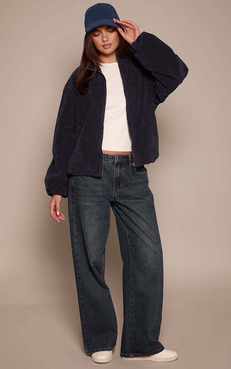 Bleu Marine Veste Bomber En Daim