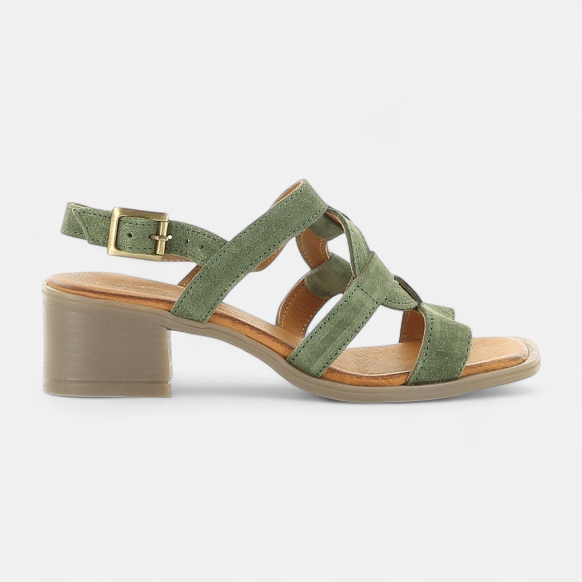 Nu-pieds Femme en cuir kaki
