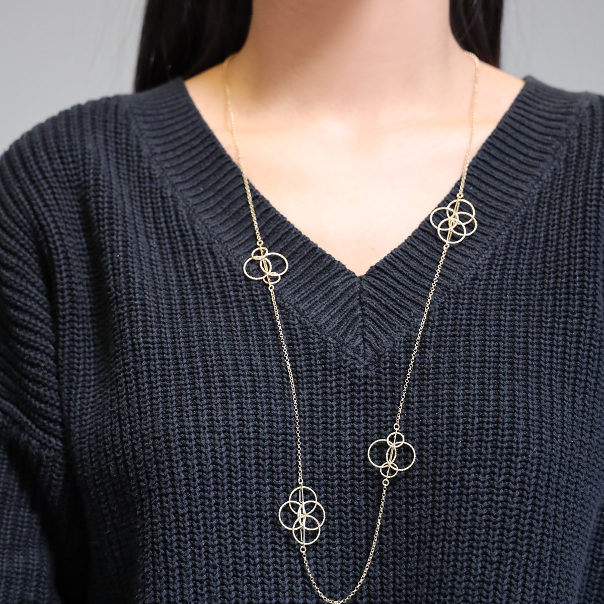 Collier Sautoir Cercle Argent Doré Diamanté Silvia