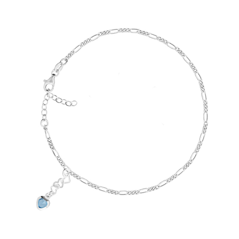 Chaine cheville argent 925 coeur pierre imitation 25 cm