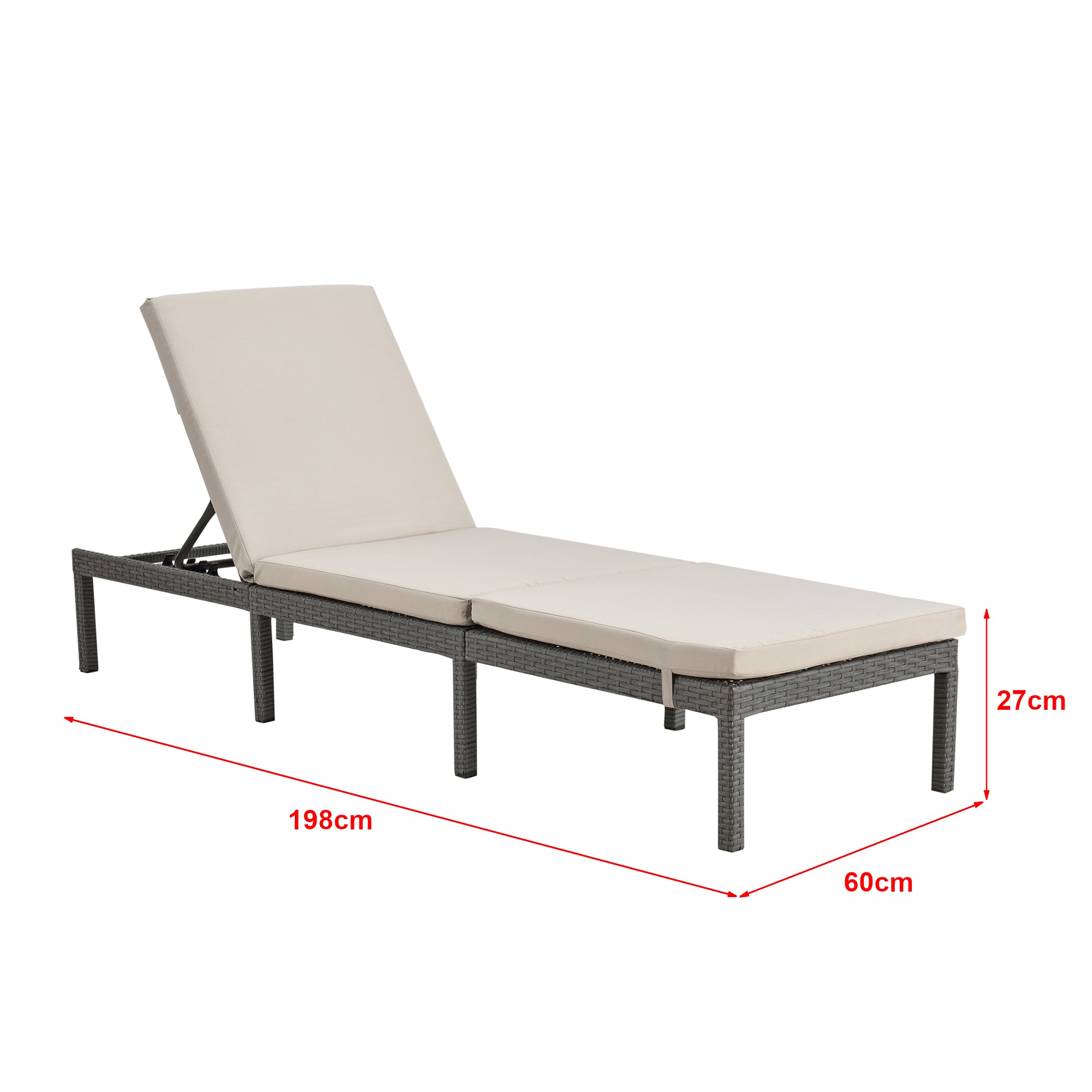 Transat bain de soleil cartes avec coussin acier polyester 198 x 60 x 27 cm gris foncé beige