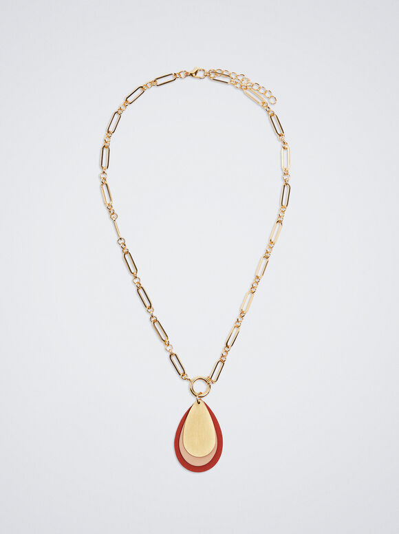 Colar dourado com pingente - Multicolorido