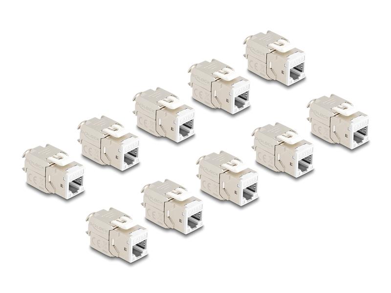Delock Keystone-Modul RJ45 zu LSA Cat.6A Weiss, 10 Stück Delock Keystone Modul RJ45 Buchse zu LSA Cat.6A werkzeugfrei weiss Set 10 Stück