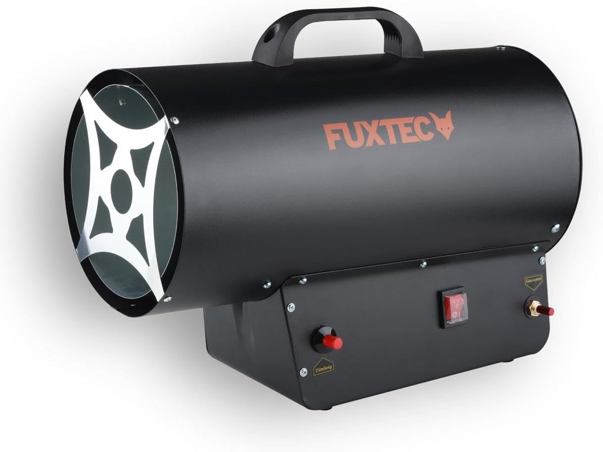 FUXTEC Gasheizkanone FX-GH33, Propan-Heizgerät, 30kW Leistung, 2,18kg/h Verbrauch, 360°C Luftstrom, Piezozündung, Überhitzungsschutz, 220–240V Betrieb, für Außenbereiche/gut belüftete Räume