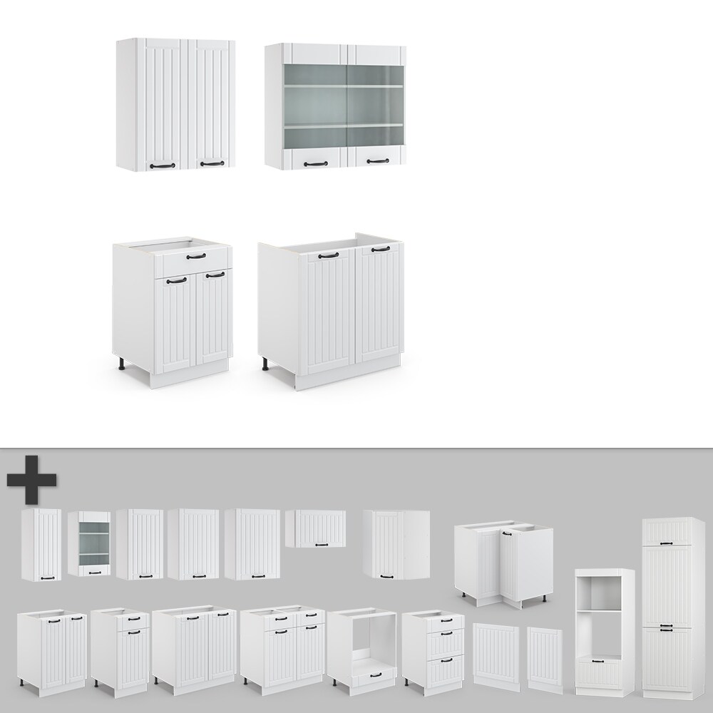 Vicco Küchenzeile Single Einbauküche Landhaus 140 cm Küchen Fame-Line Weiß