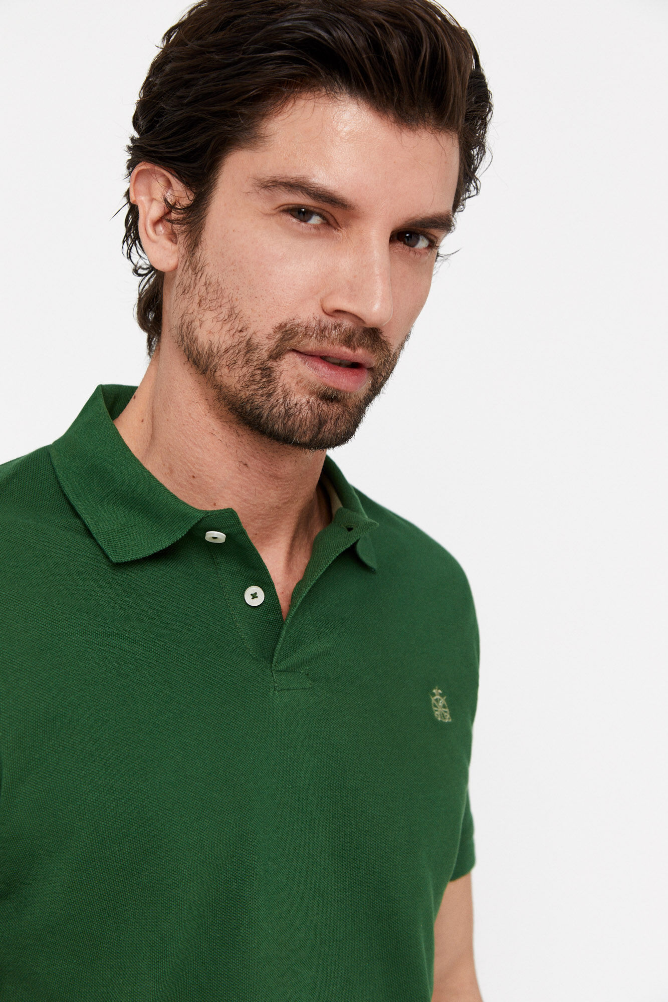 Camisa polo básica slim piqué - Verde