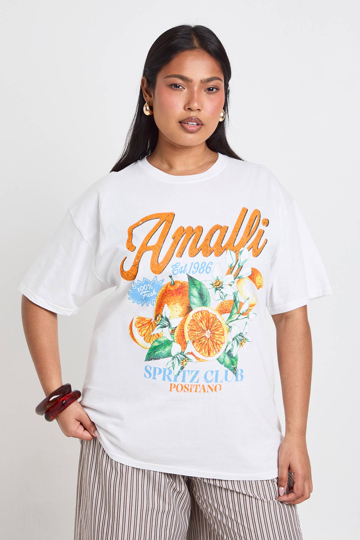boohoo T-shirt Imprimé Oranges D'amalfi Grande Taille