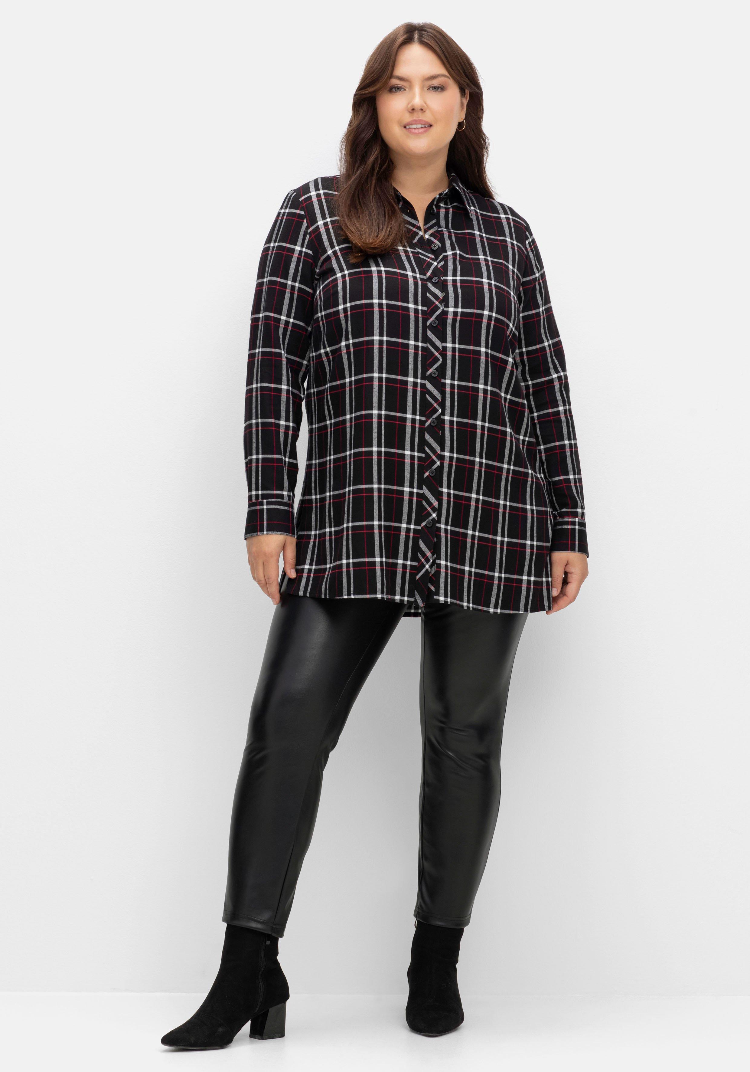 Karierte Longbluse mit Seitenschlitzen