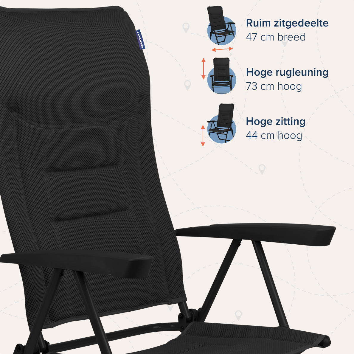 TRVLMORE 7 standen campingstoel - Black