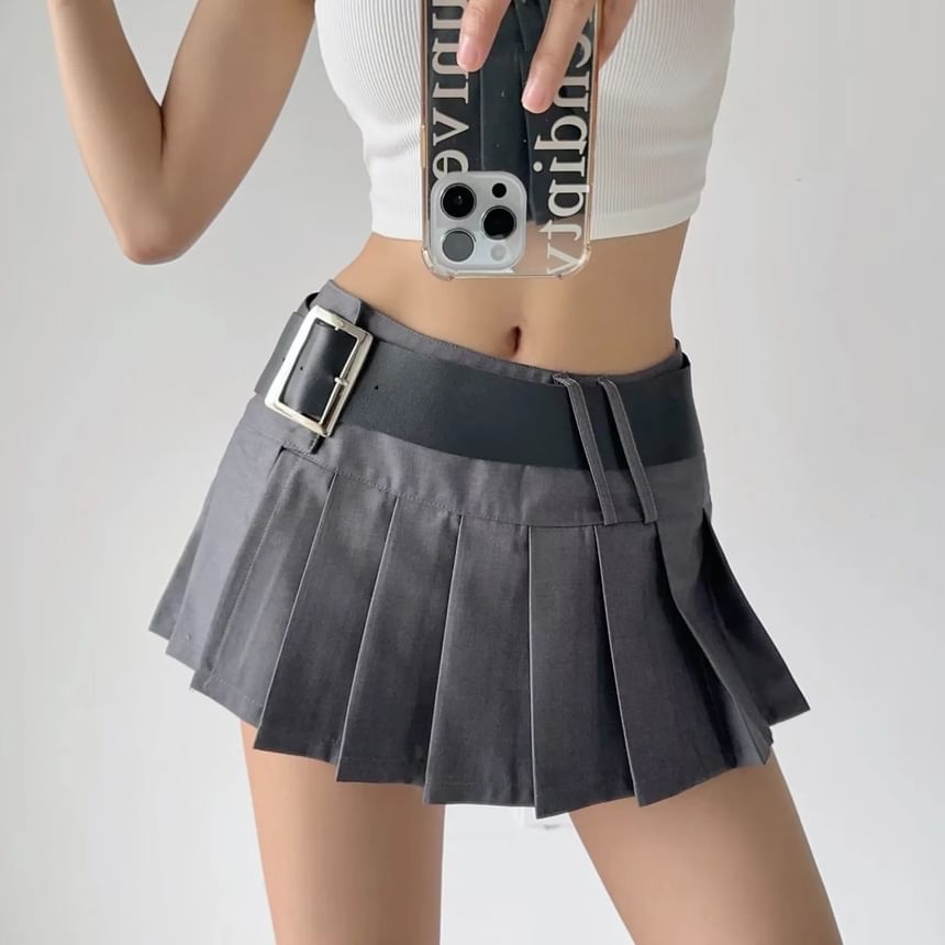 Opuscule - Mid Waist Effen Geplooide Mini A-lijn Rok