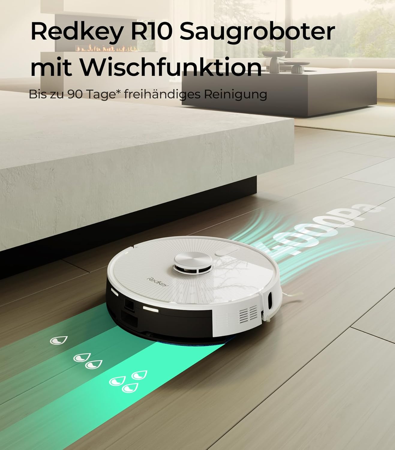 Redkey R10 Saugroboter 2-in-1 mit Absaugstation und Wischfunktion, LiDAR-Navigation, Starke 4000Pa Saugkraft, 4 L Staubbeutel, 90 Tage freihändige Reinigung, ideal für Tierhaare, App