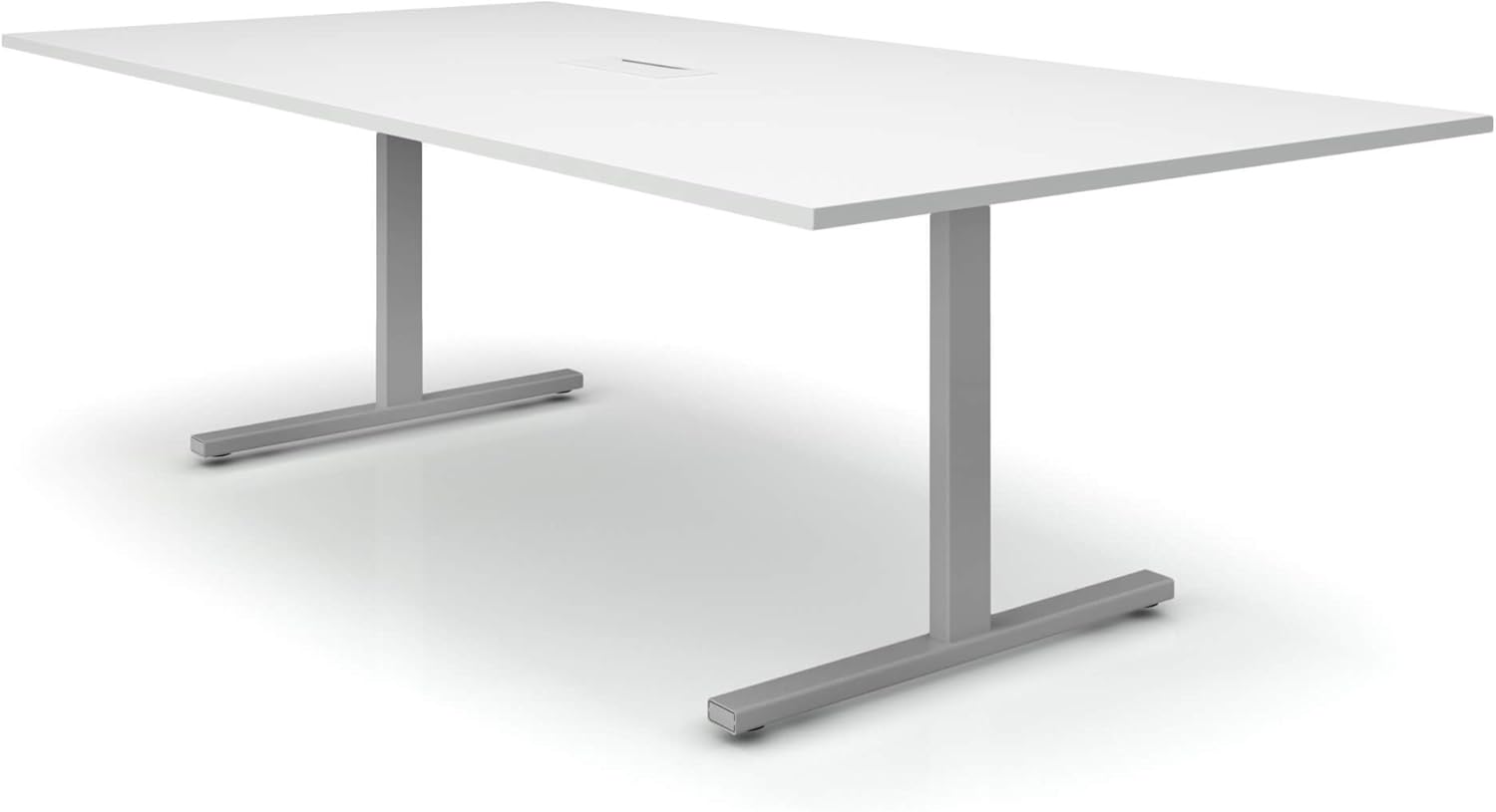 Weber Büro Easy Konferenztisch 240x120 cm Weiß mit ELEKTRIFIZIERUNG Besprechungstisch Tisch, Gestellfarbe:Silber