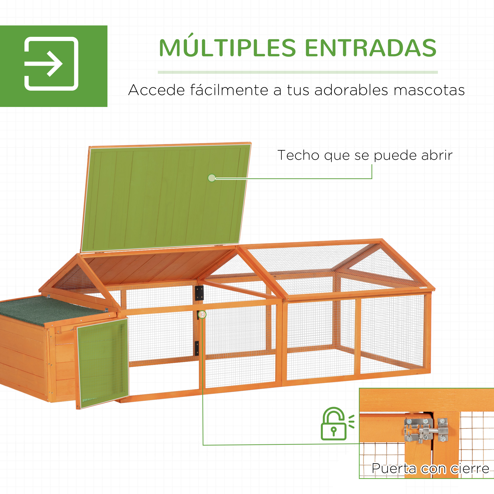 Galinheiro de madeira PawHut, grande, de 2 andares, para 4 a 8 galinhas, com telhado articulado, área externa, portas com trava e ninho, 240 x 112,5 x 76 cm, cor natural.