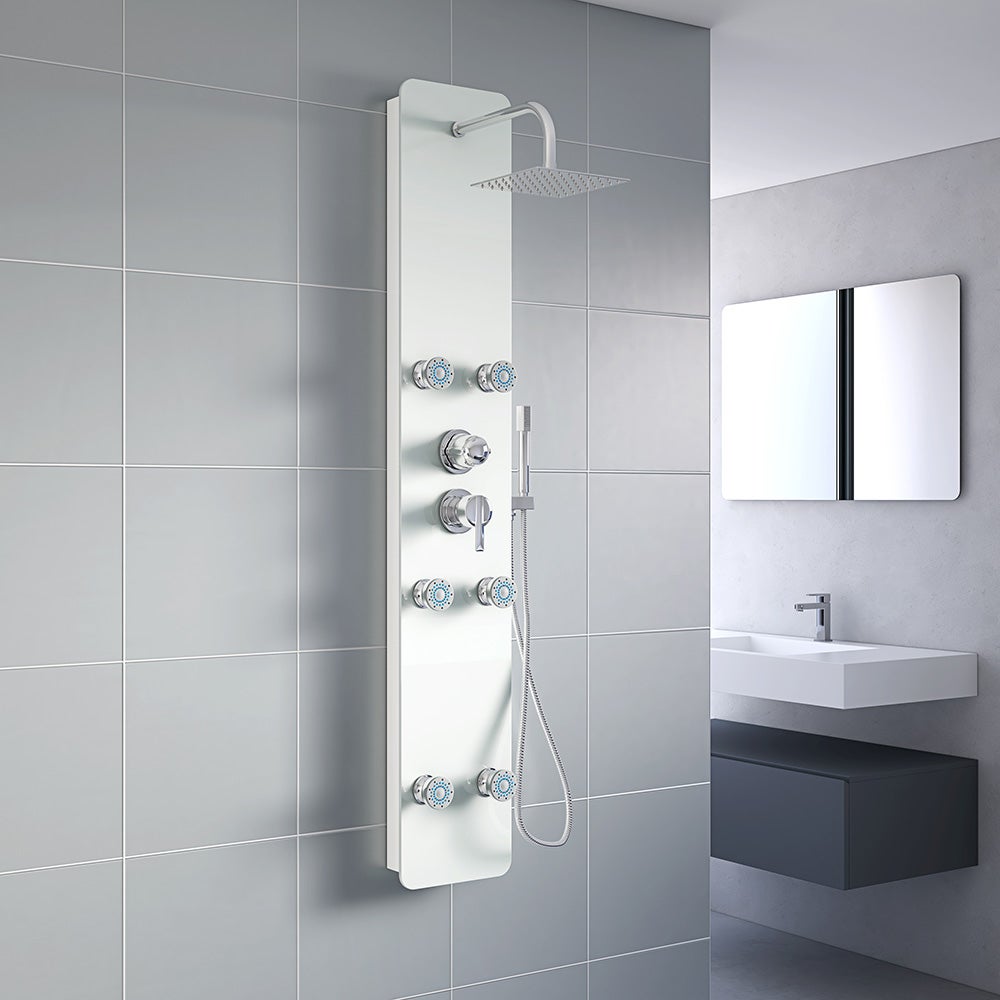 Home Deluxe - Douchepaneel - DIVE White - Afmetingen: 150 x 25 x 9 cm, Front: Glas, incl. regendouchekop en complete accessoires