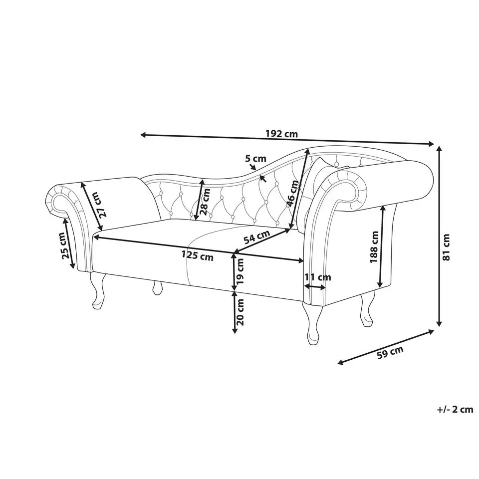 LATTES II - Chaise longue - Taupe - Rechterzijde - Fluweel