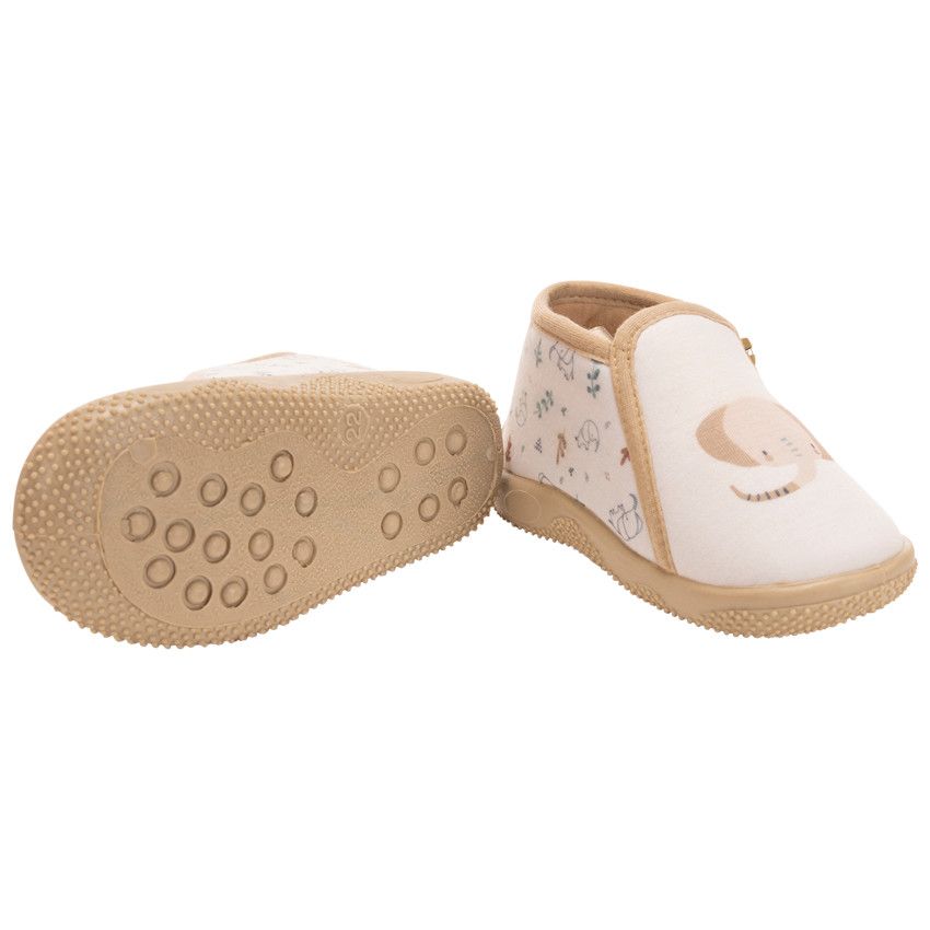 Chaussons bottillons zippés print éléphant pour bébé garçon - Ecru
