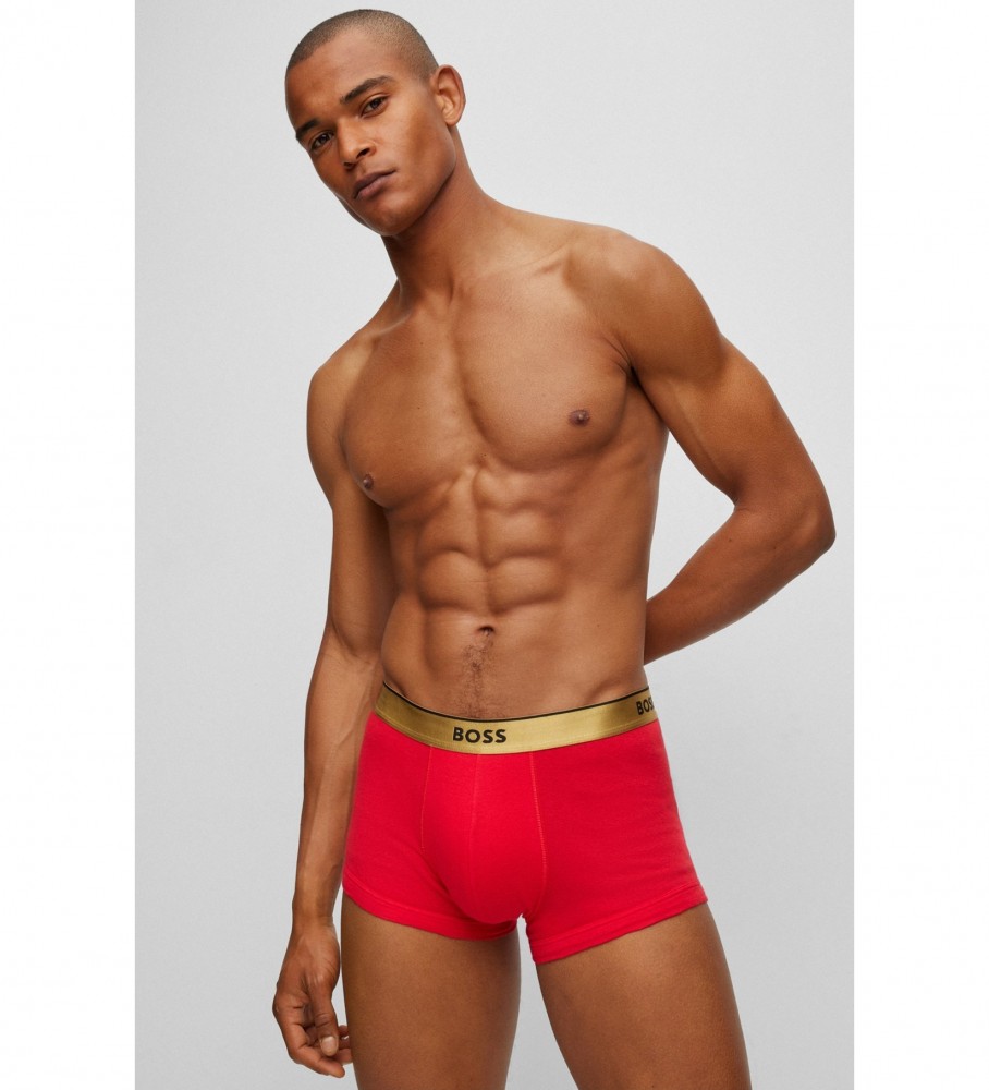 Pacote com 2 cuecas boxer BOSS, vermelhas e pretas.