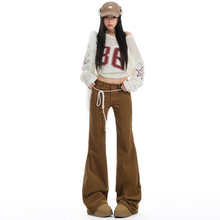 Denimot - Low Rise Plain Corduroy Flared Pants (Diverse designs)