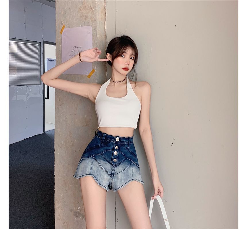 Manicotto - Hoge taille denim hotpants met kleurverloop