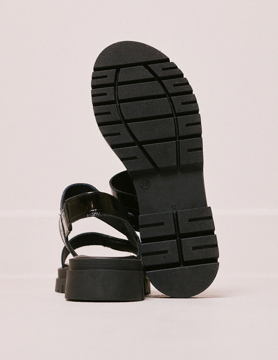 Sandales Albane - Cuir croco noir