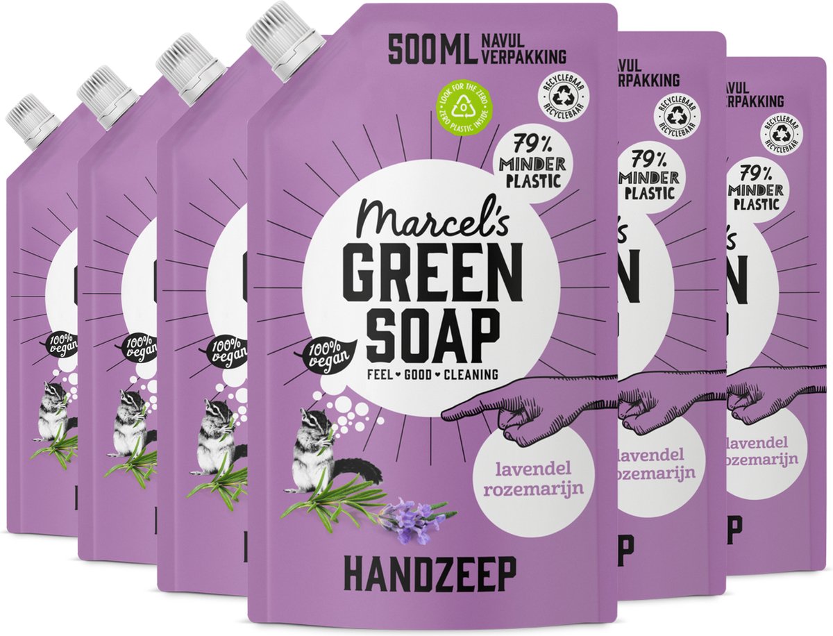 6x Marcel’s Green Soap Handzeep lavendel & rozemarijn navul (500 ml)