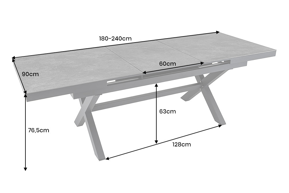 Ausziehbarer In- und Outdoor Esstisch EMPIRE 180-240cm anthrazit Keramik Gartentisch