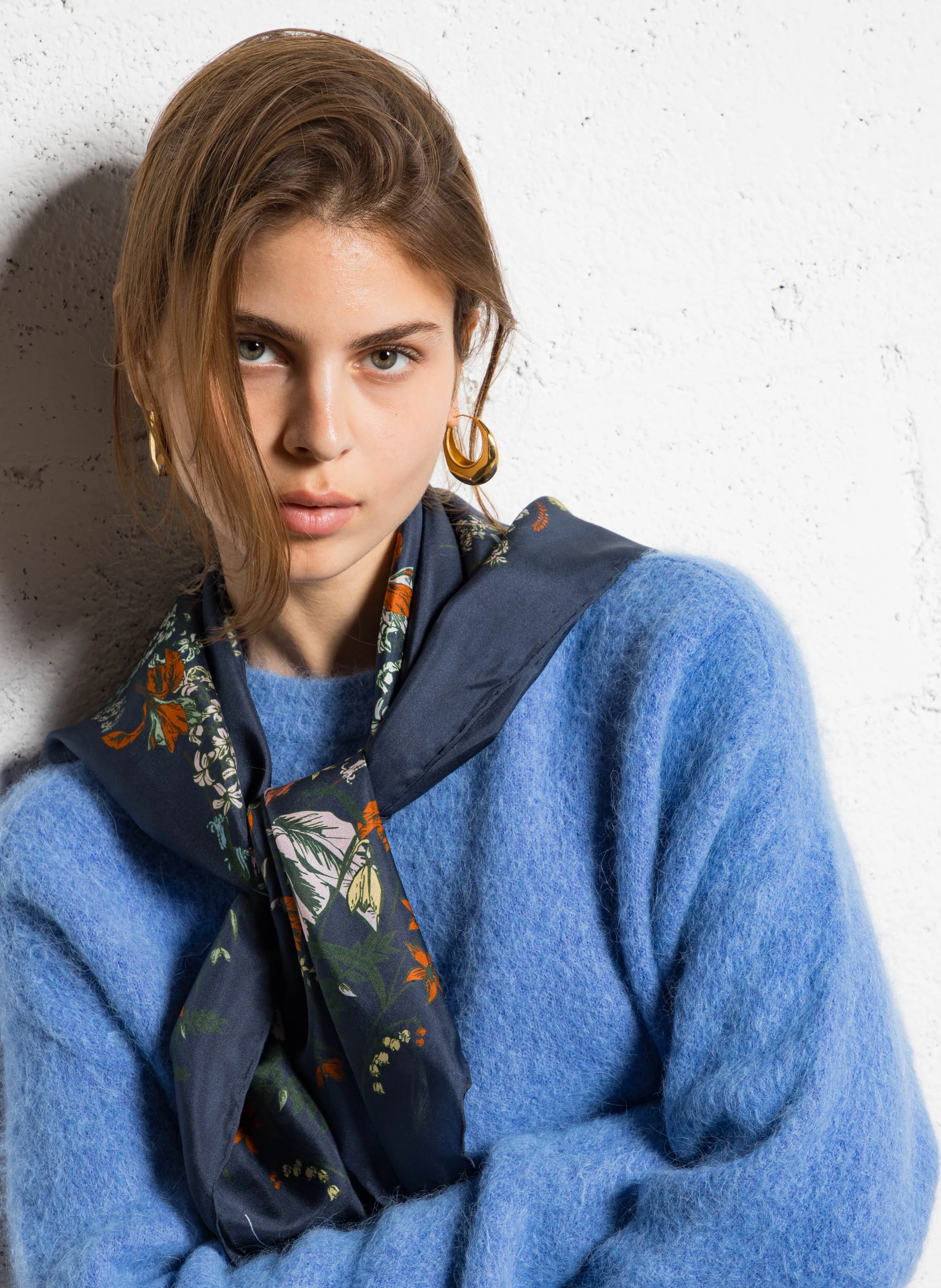 DONICA - Foulard imprimé en soie | Bleu