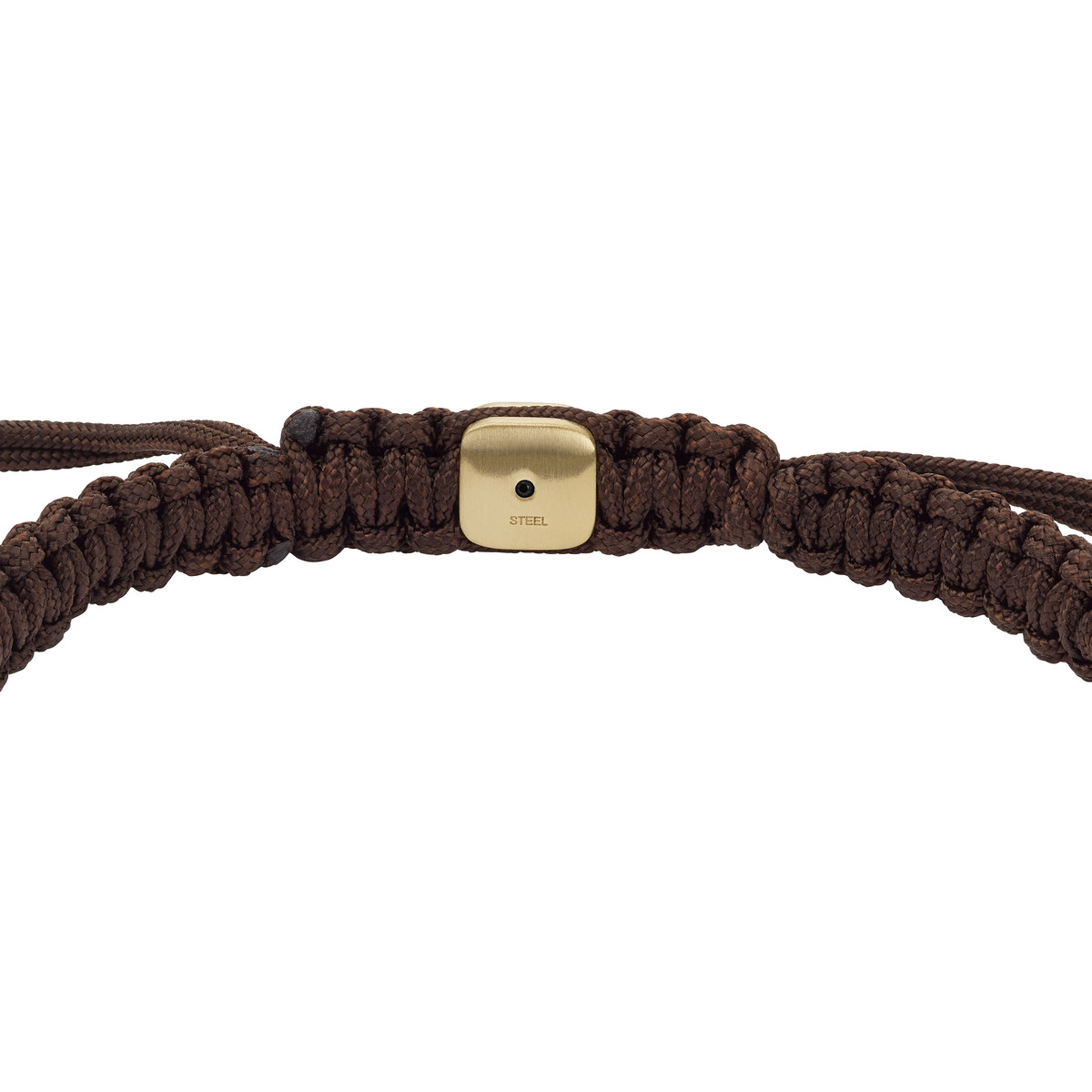 Bracelet FOSSIL acier inoxydable doré cordon brun et oeil de tigre
