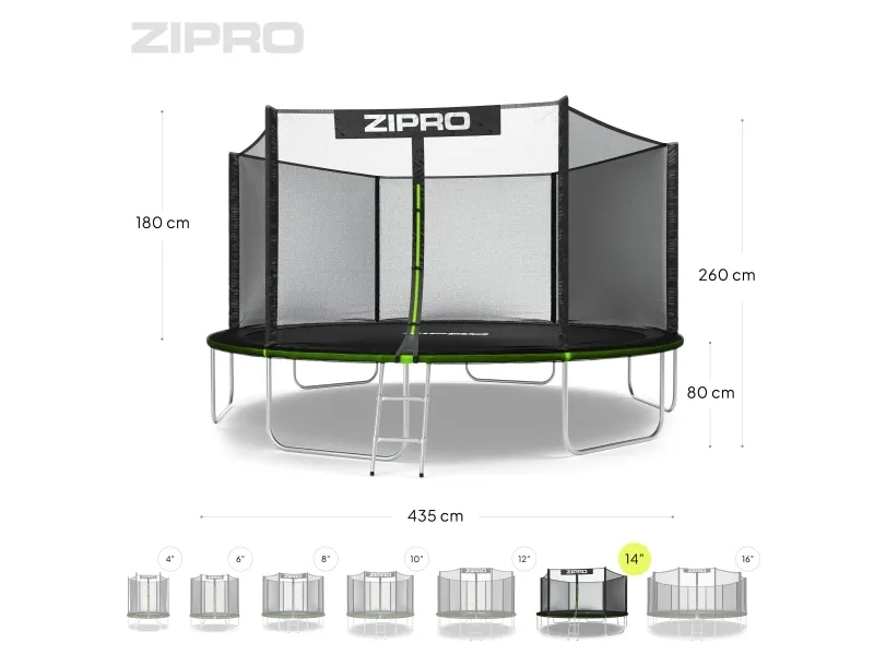 Zipro havetrampolin Jump Pro med 14FT 435cm udendørs net   skosæk GRATIS!
